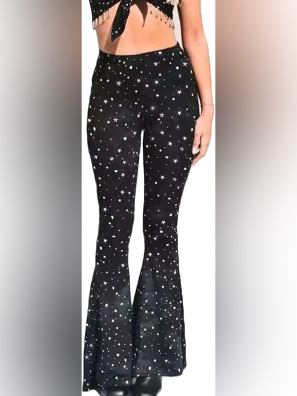 High rise Full mesh sheer flare pants | Small | Celestial stars stretchy